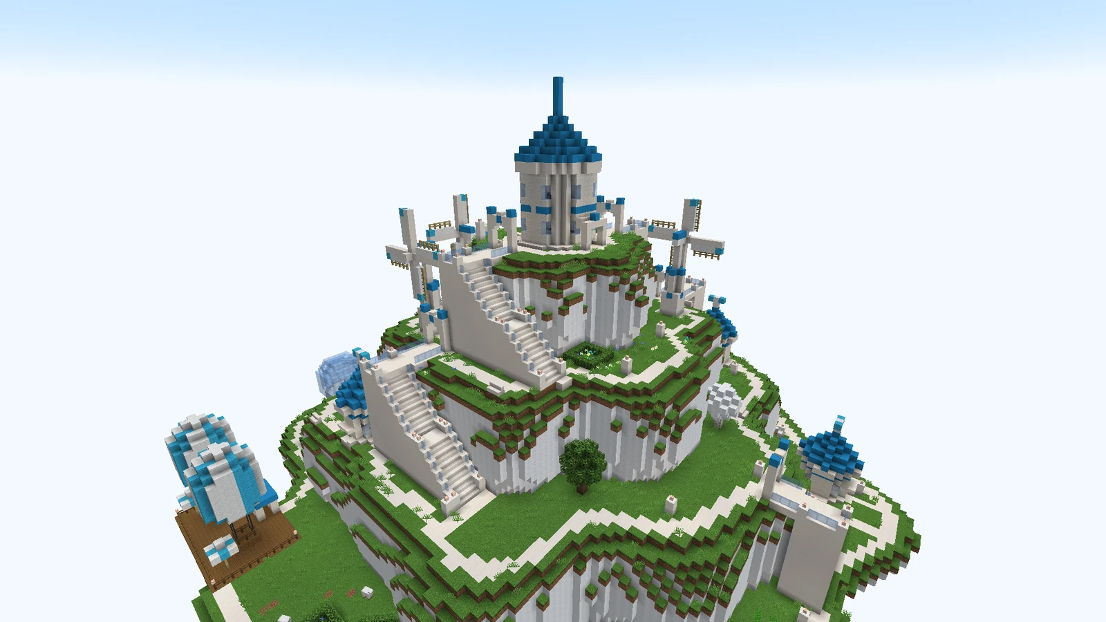 The scientists' town on Weatheria: Haredas's tower at the summit, white stairs between the tiers